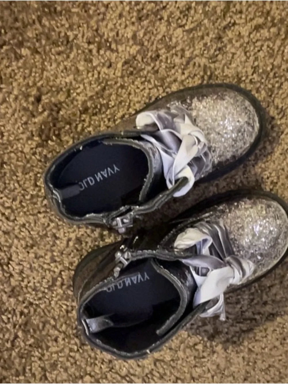 Girls' Silver Glitter Lace-Up Ankle Boots - Toddler Girls